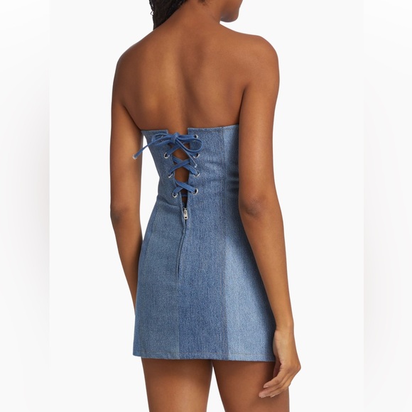 NWT $398 EB Denim Strapless denim mini dress patchwork Taylor swift blue corset - Picture 3 of 13